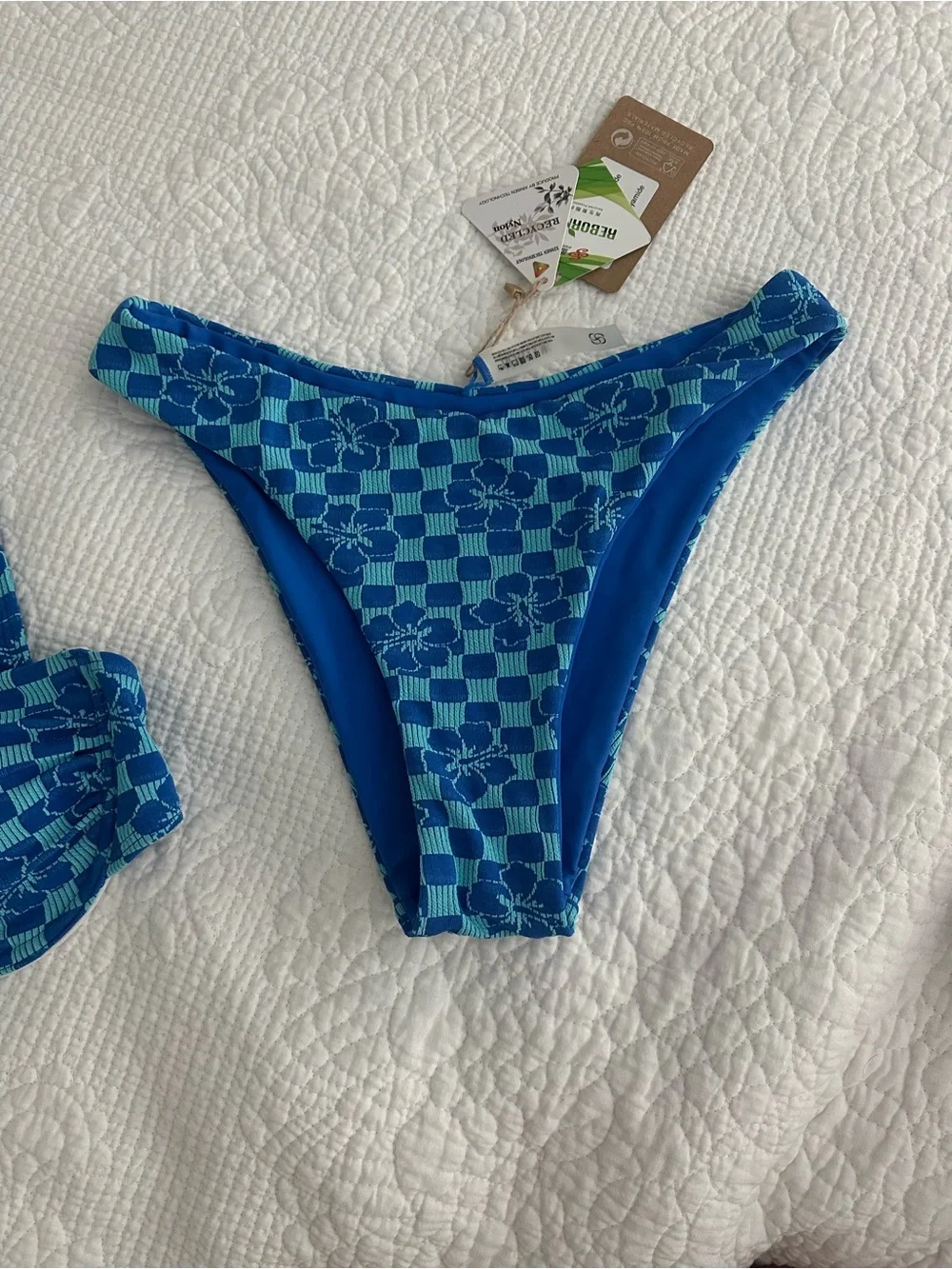 Blue Checkered Floral Bikini Set